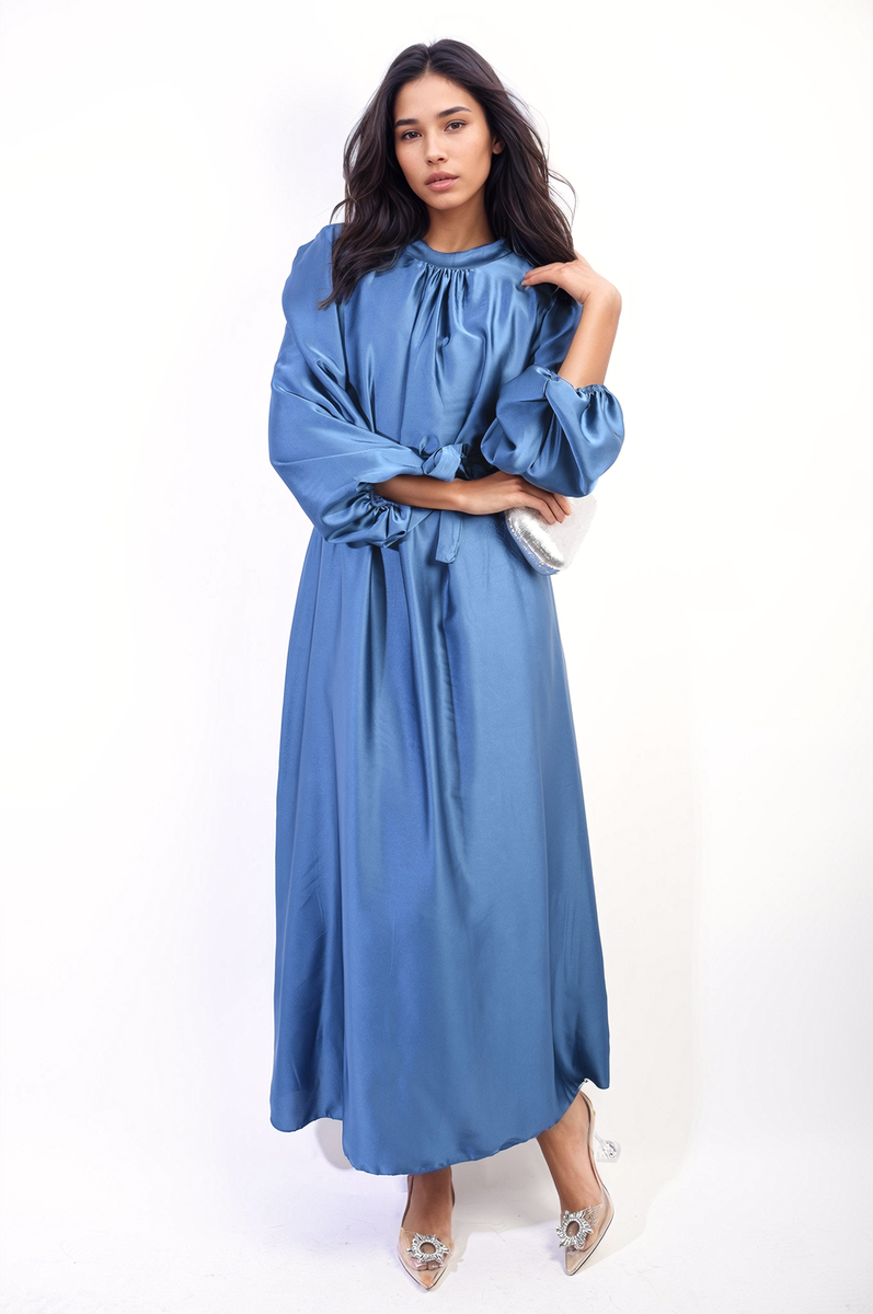 Long Sleeve High Neck Belted Maxi Dress