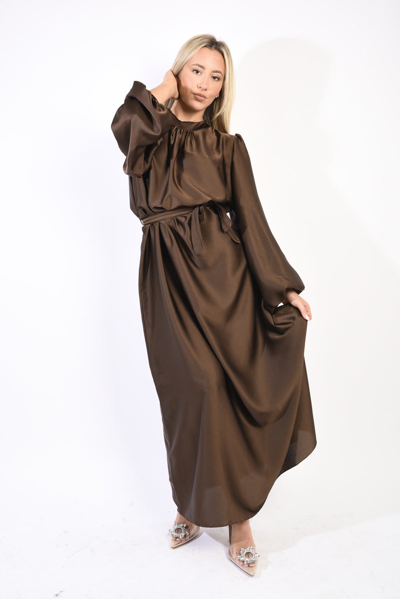 Long Sleeve High Neck Belted Maxi Dress