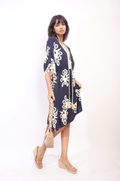 Printed V-Neck Short Sleeve Midi Dress with Tassel Detail - BB Fashion Outlet