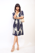 Printed V-Neck Short Sleeve Midi Dress with Tassel Detail - BB Fashion Outlet