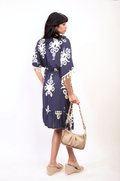 Printed V-Neck Short Sleeve Midi Dress with Tassel Detail - BB Fashion Outlet