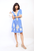 Printed V-Neck Short Sleeve Midi Dress with Tassel Detail - BB Fashion Outlet