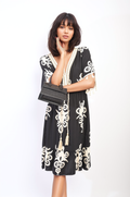 Printed V-Neck Short Sleeve Midi Dress with Tassel Detail - BB Fashion Outlet