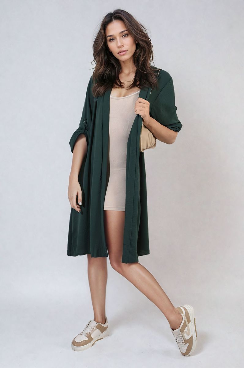 Open Front Knitted Long Cardigan