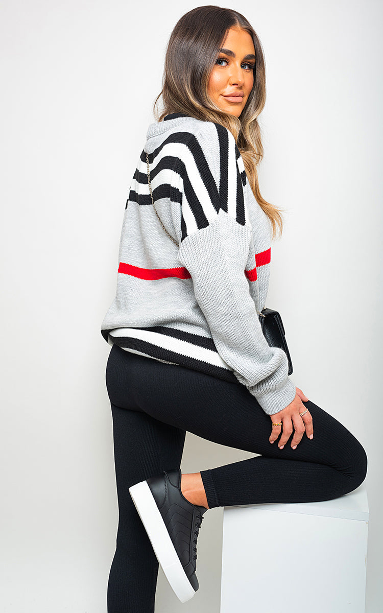 Oversized Striped Long Sleeve Knitted Jumper