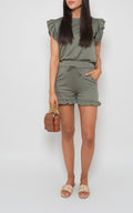 Plain Frill Peplum Sleeve Top Shorts Co-ord Set - BB Fashion Outlet