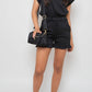 Plain Frill Peplum Sleeve Top Shorts Co-ord Set