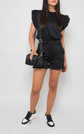 Plain Frill Peplum Sleeve Top Shorts Co-ord Set - BB Fashion Outlet