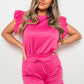 Plain Frill Peplum Sleeve Top Shorts Co-ord Set