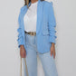 Ruched Sleeve Casual Blazer with Side Pockets