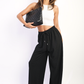 Textured Wide Leg Drawstring Trousers