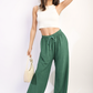 Textured Wide Leg Drawstring Trousers