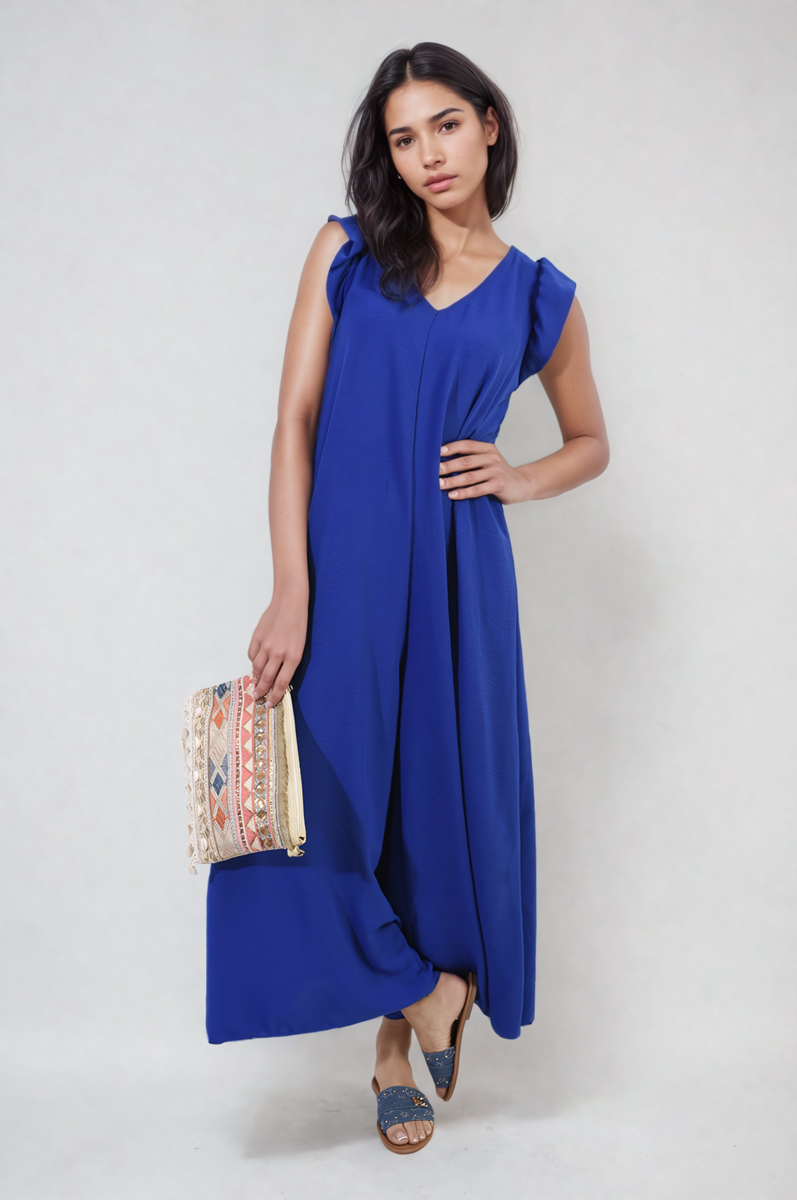 Ruffle Sleeve V-Neck Loose Waist Wide Leg Jumpsuit