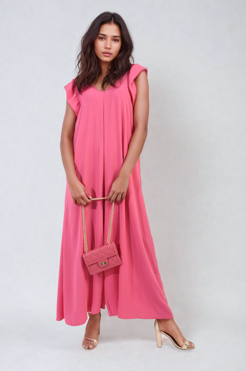 Ruffle Sleeve V-Neck Loose Waist Wide Leg Jumpsuit - BB Fashion Outlet