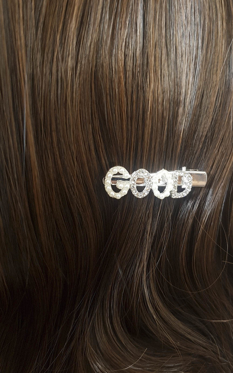 Slogan Diamante and Pearl Hair Clip