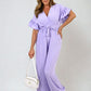 Wrap Over Tie Belt Frill Sleeve Jumpsuit - BB Fashion Outlet