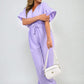 Wrap Over Tie Belt Frill Sleeve Jumpsuit - BB Fashion Outlet