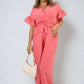 Wrap Over Tie Belt Frill Sleeve Jumpsuit - BB Fashion Outlet