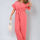 Wrap Over Tie Belt Frill Sleeve Jumpsuit - BB Fashion Outlet