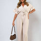 Wrap Over Tie Belt Frill Sleeve Jumpsuit - BB Fashion Outlet