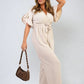 Wrap Over Tie Belt Frill Sleeve Jumpsuit - BB Fashion Outlet