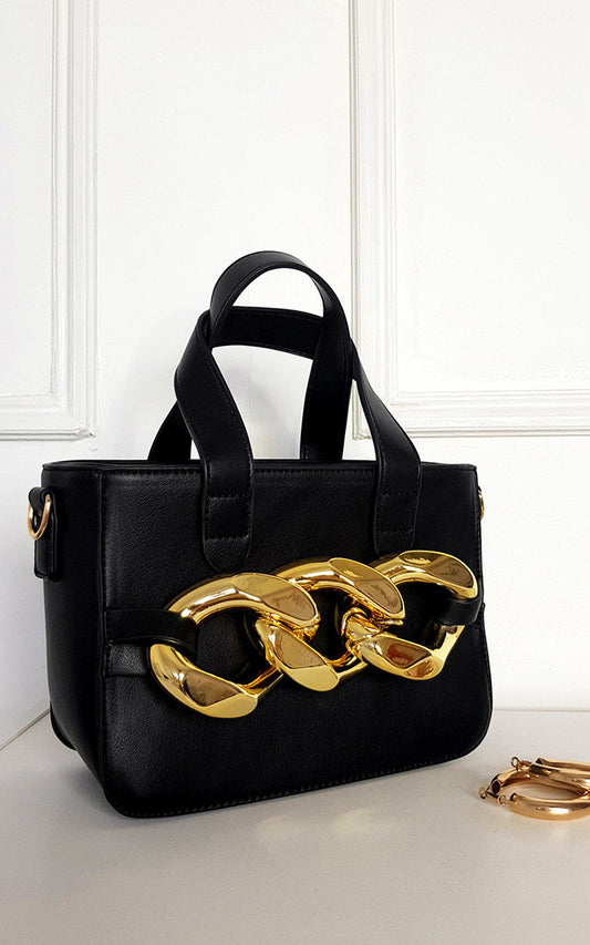 Faux Leather Bag with Extreme Chain Detail