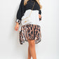 Long Sleeve Leopard Trim Print Oversized Mini Dress