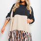 Long Sleeve Leopard Trim Print Oversized Mini Dress