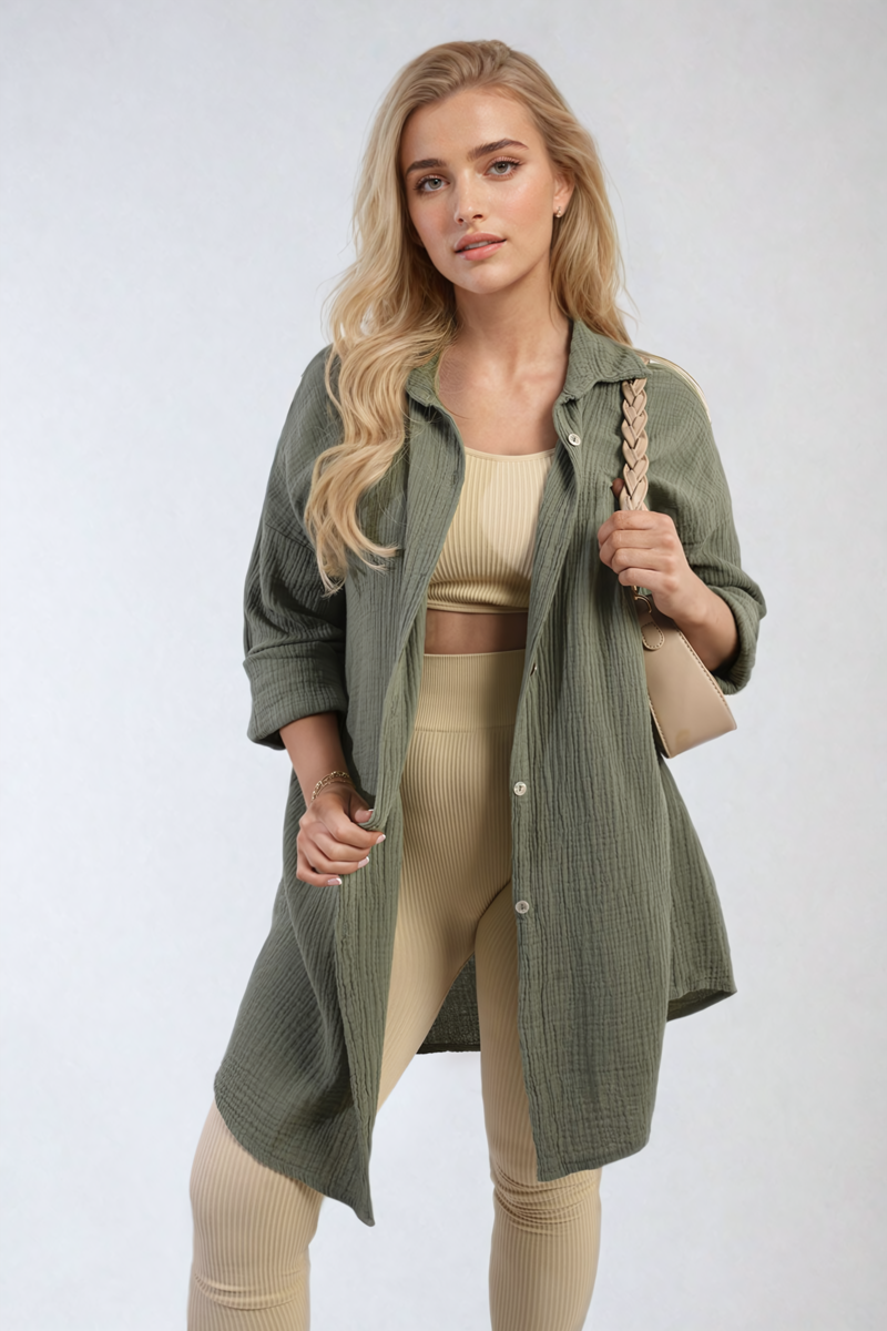 Button Down Long Sleeve Oversized Shirt - BB Fashion Outlet