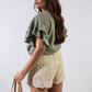 Layered Ruffle Short Sleeve Tie Front Top