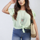 Layered Ruffle Short Sleeve Tie Front Top