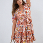 Floral V-Neck Tie Waist Mini Dress