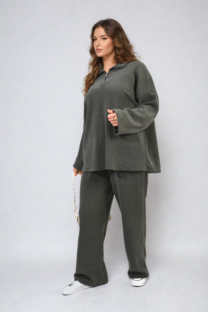 Half Zipper Long Sleeve Top and Trouser Co-ord Set