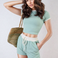 Co-ord Short and Crop Top Set Contrast Rib Knit