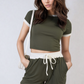 Co-ord Short and Crop Top Set Contrast Rib Knit