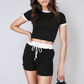 Co-ord Short and Crop Top Set Contrast Rib Knit