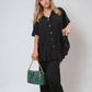 Button Pleated Frill Ruffle Top and Wide Leg Trouser Co-ord Set