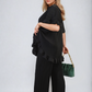 Button Pleated Frill Ruffle Top and Wide Leg Trouser Co-ord Set