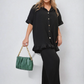 Button Pleated Frill Ruffle Top and Wide Leg Trouser Co-ord Set