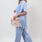 Button Pleated Frill Ruffle Top and Wide Leg Trouser Co-ord Set