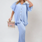 Button Pleated Frill Ruffle Top and Wide Leg Trouser Co-ord Set