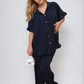 Button Pleated Frill Ruffle Top and Wide Leg Trouser Co-ord Set