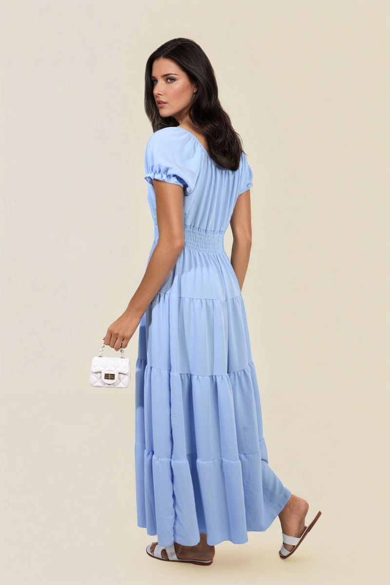 Smocked Waist Tiered Midi Dress