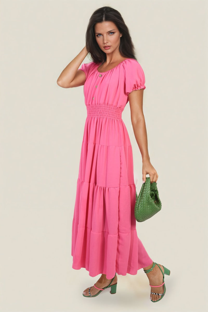 Smocked Waist Tiered Midi Dress