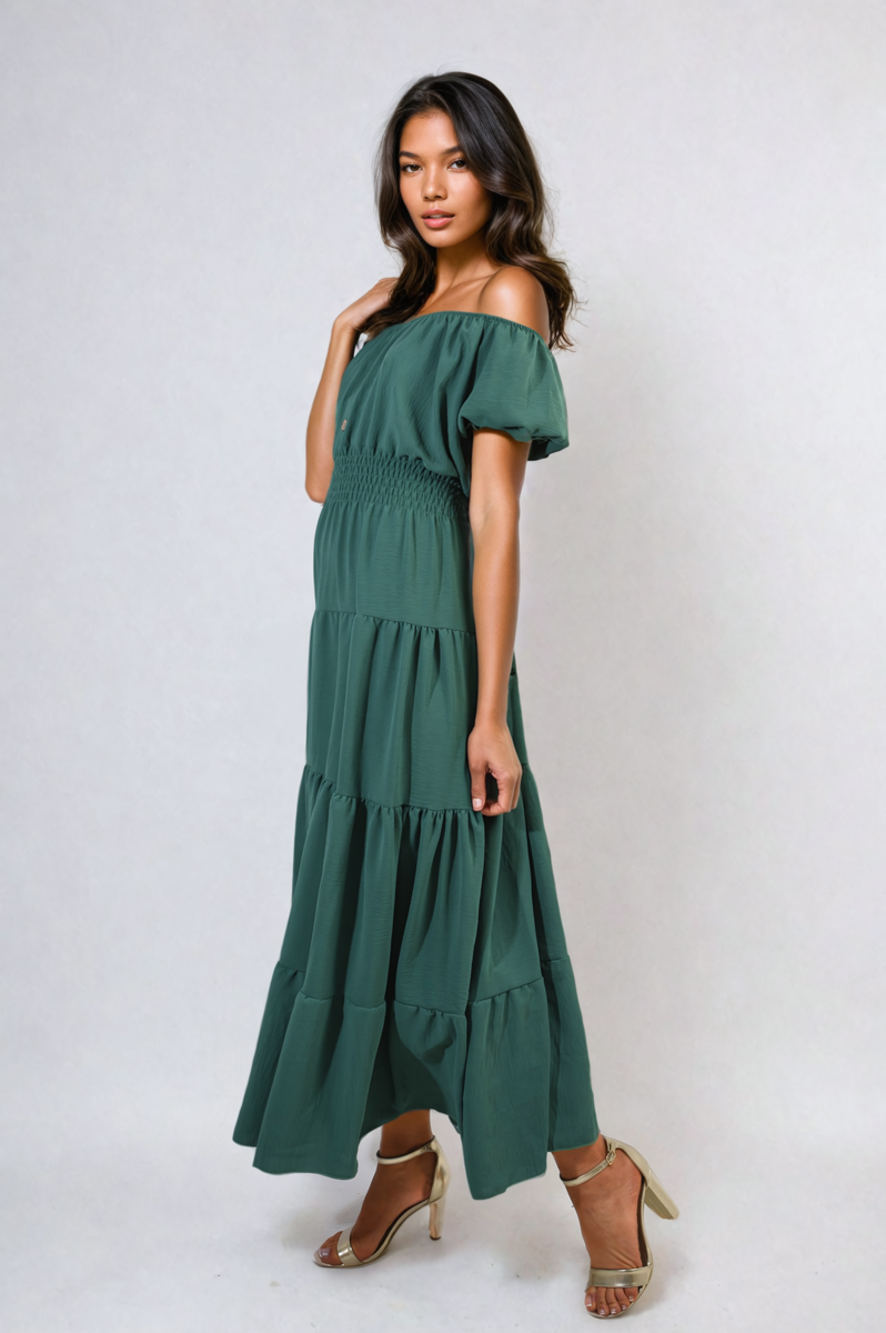 Smocked Waist Tiered Midi Dress - BB Fashion Outlet