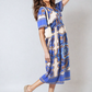 Ruched Printed V-Neck Short Sleeve Midi Dress