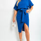 Belted Wrap Front Kimono Sleeve Midi Dress