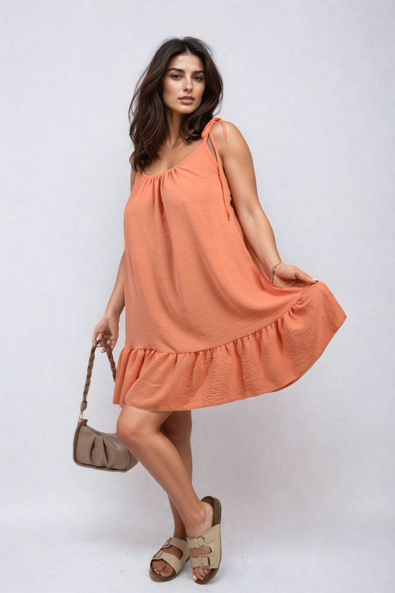 Backless Tie-up Spaghetti Strap Frill Hem Mini Dress - BB Fashion Outlet