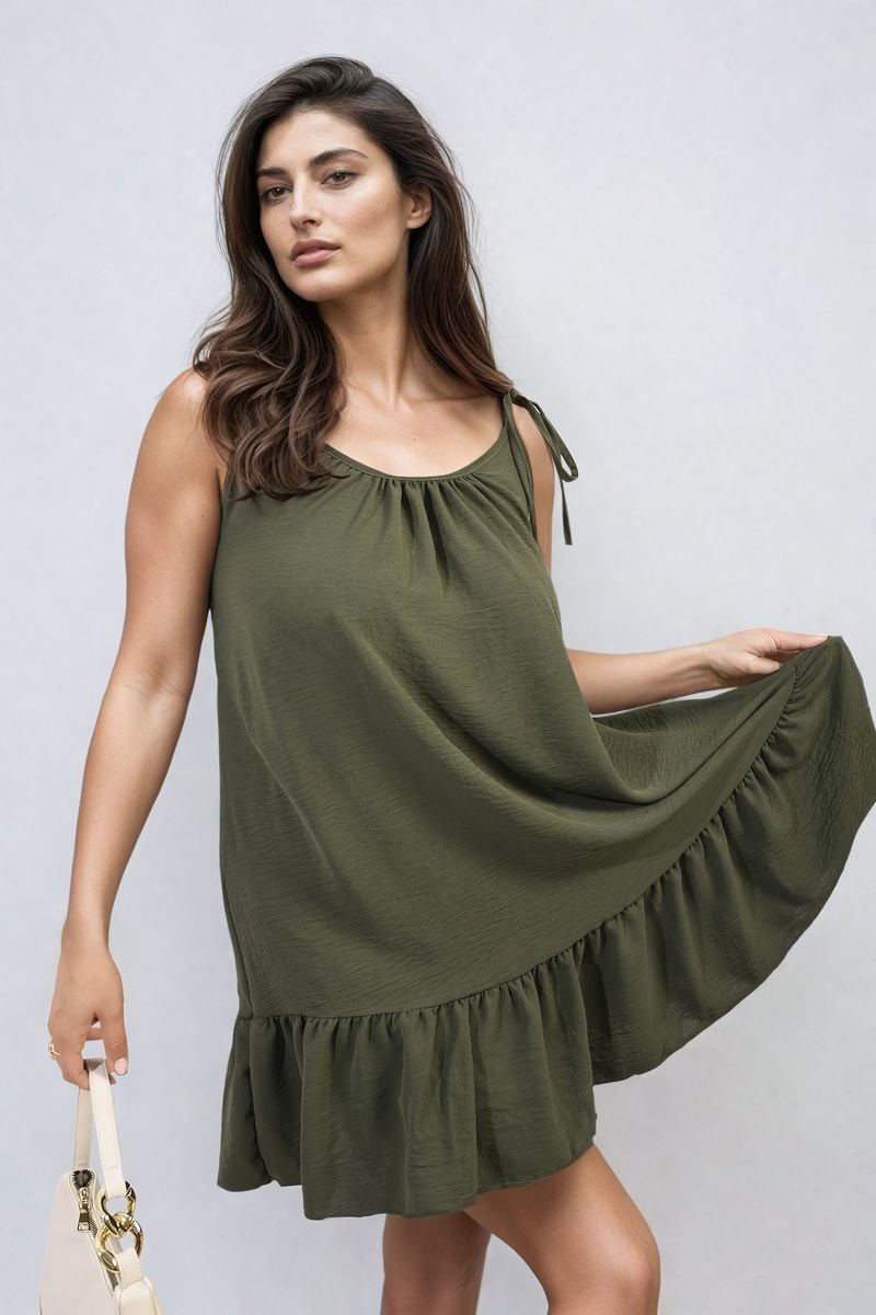 Backless Tie-up Spaghetti Strap Frill Hem Mini Dress - BB Fashion Outlet