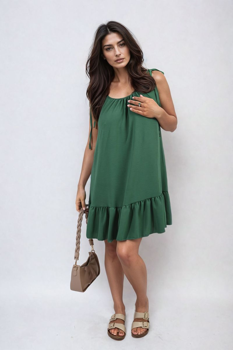 Backless Tie-up Spaghetti Strap Frill Hem Mini Dress - BB Fashion Outlet